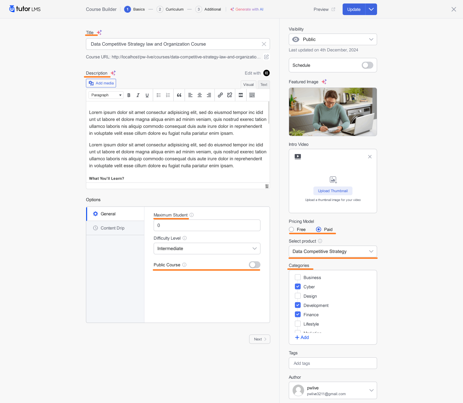 Tutor LMS Course Creation Step 1